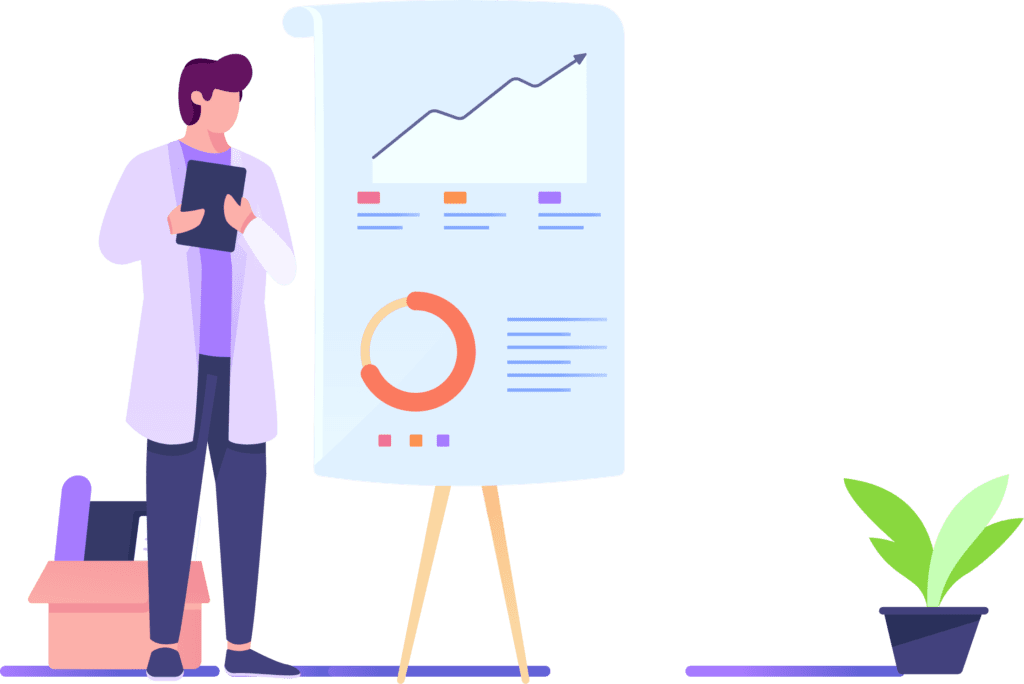 Graphics of man showing a presentation