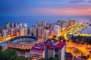 Citi view in Malaga Spain during sunset